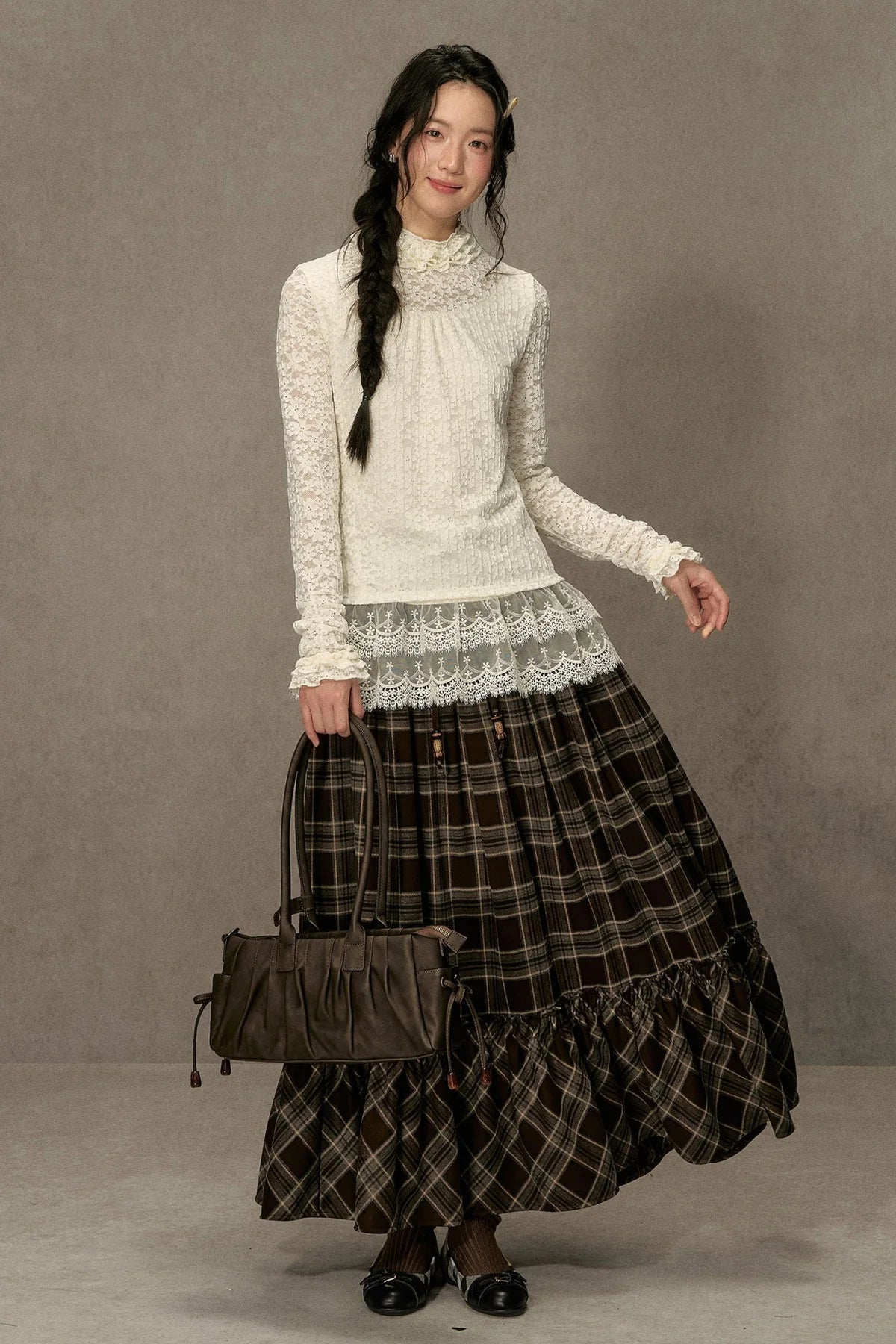 Elastic Waist Plaid Ruffle Skirt