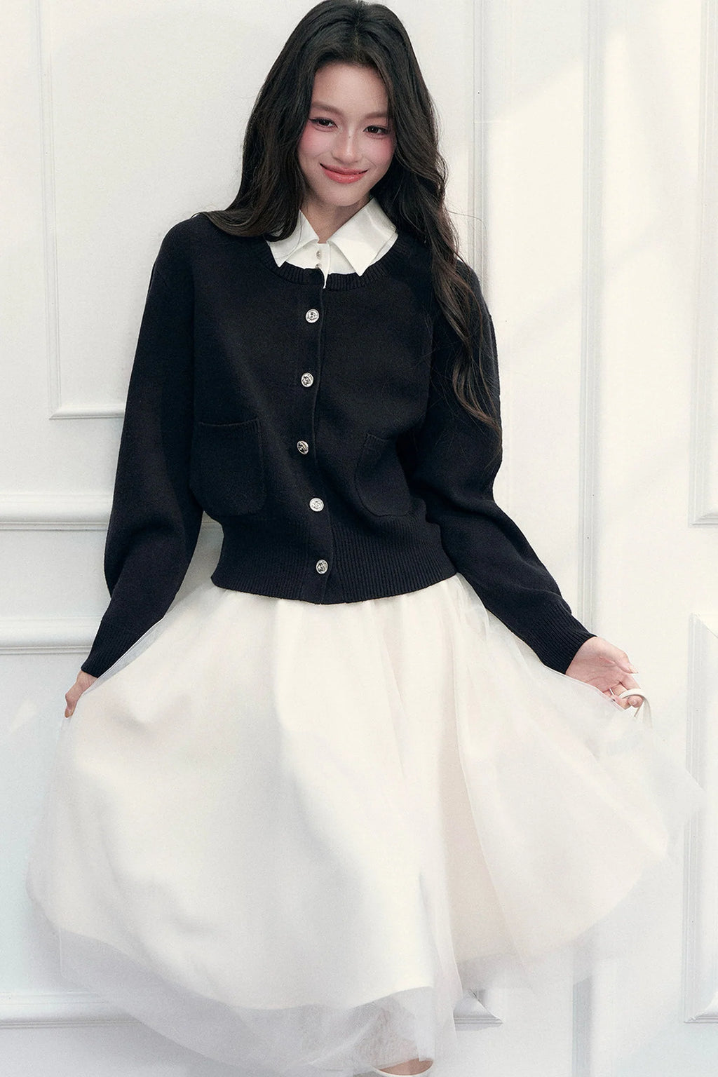 Retro Lapel Patchwork Knit Sweater Set-Up