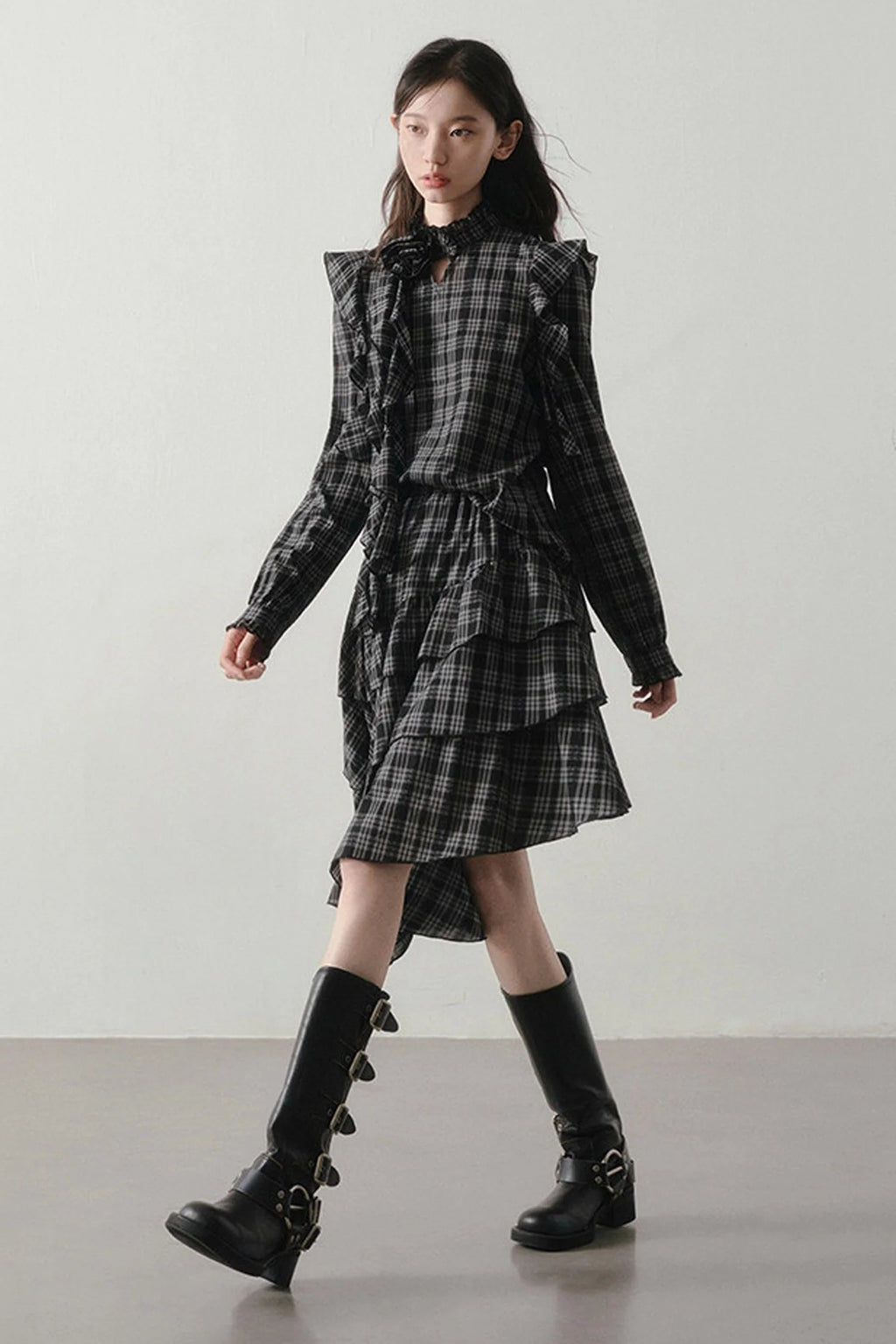 Retro Plaid Shirt and Half Skirt Set