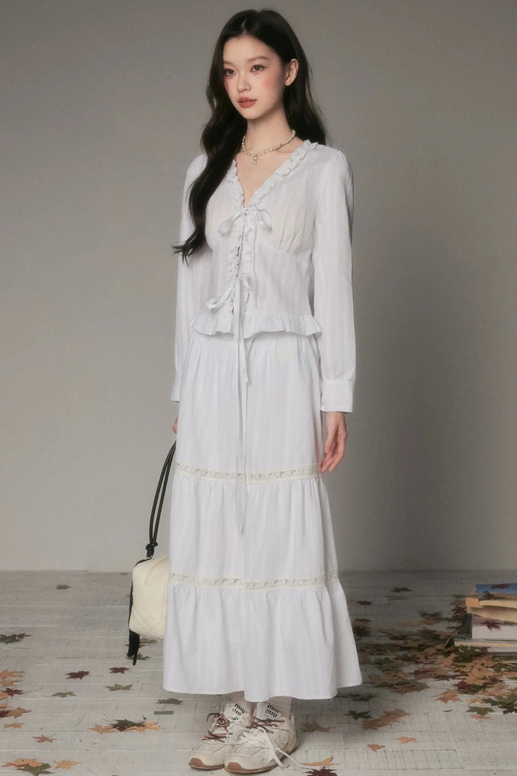 White Hollow Tiered Skirt