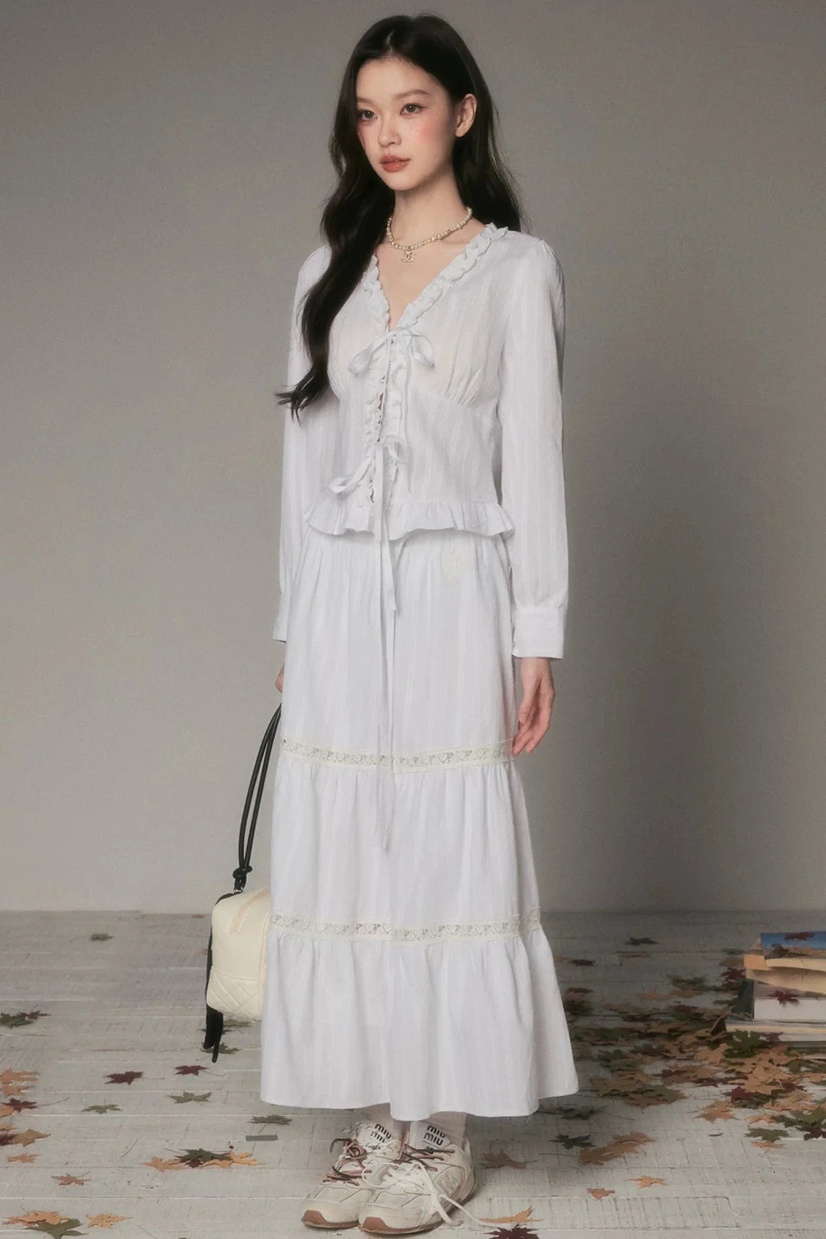 White Hollow Tiered Skirt