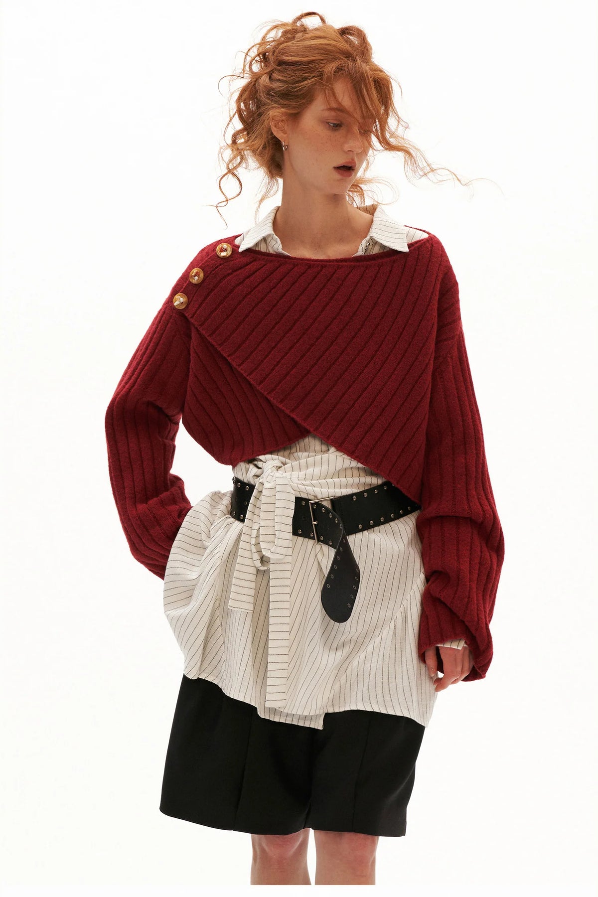 Cross Wide-Neck Knit Sweater