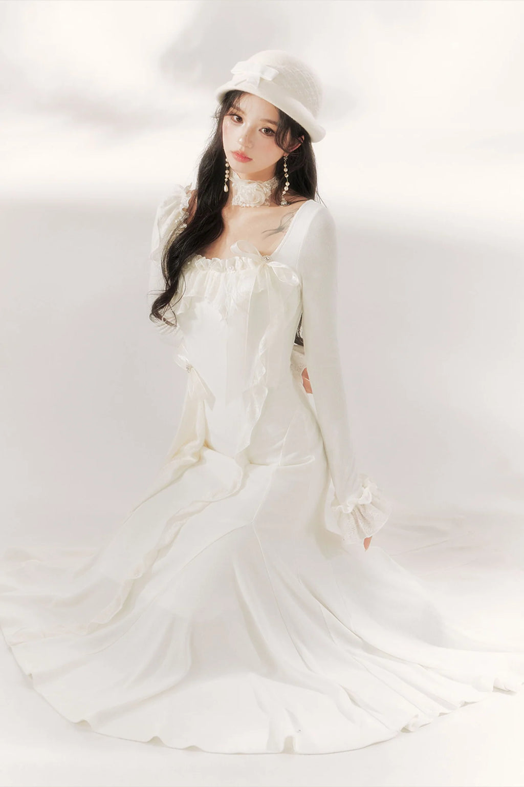 Bright Moonlight Ruffle Fishtail Dress