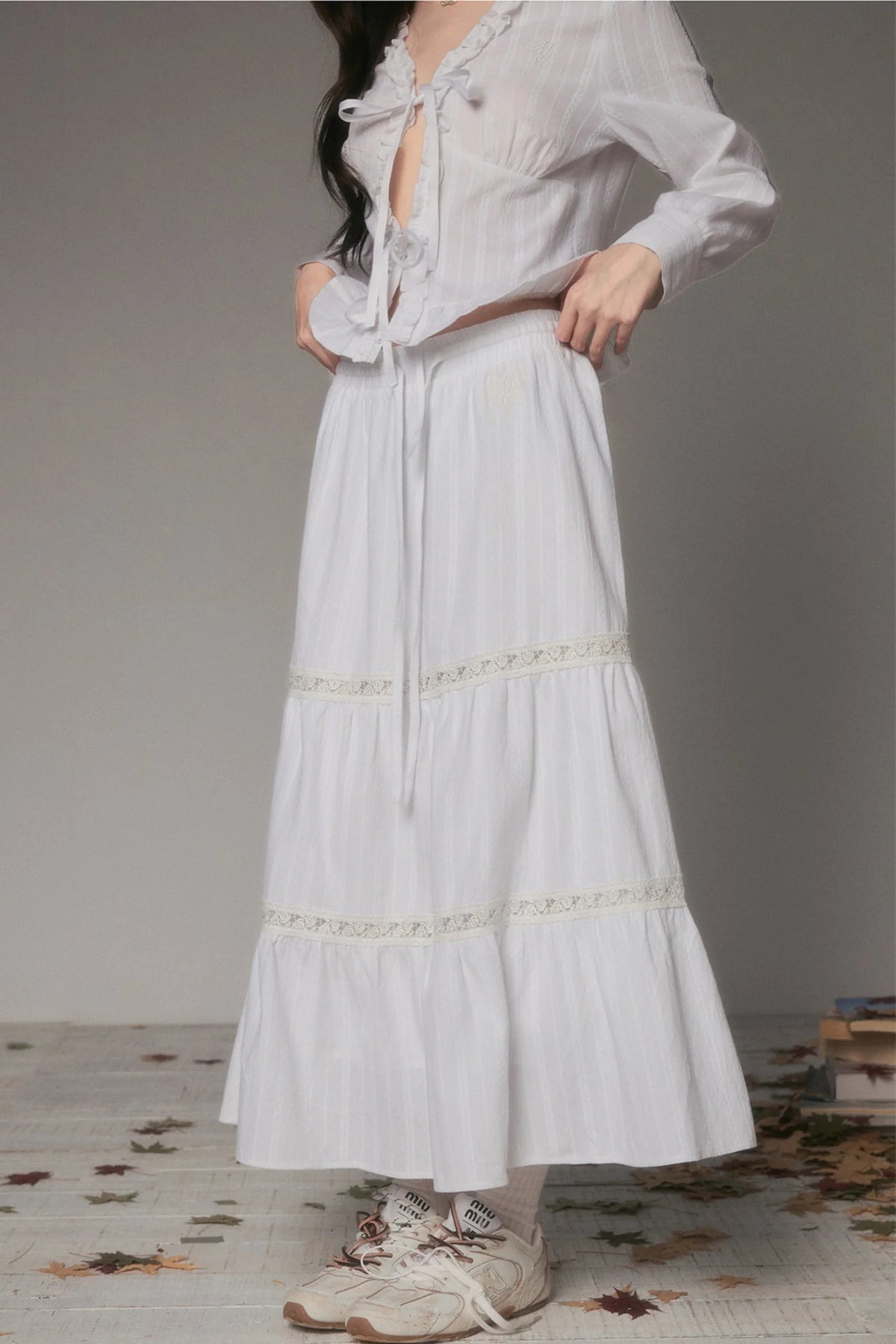 White Hollow Tiered Skirt