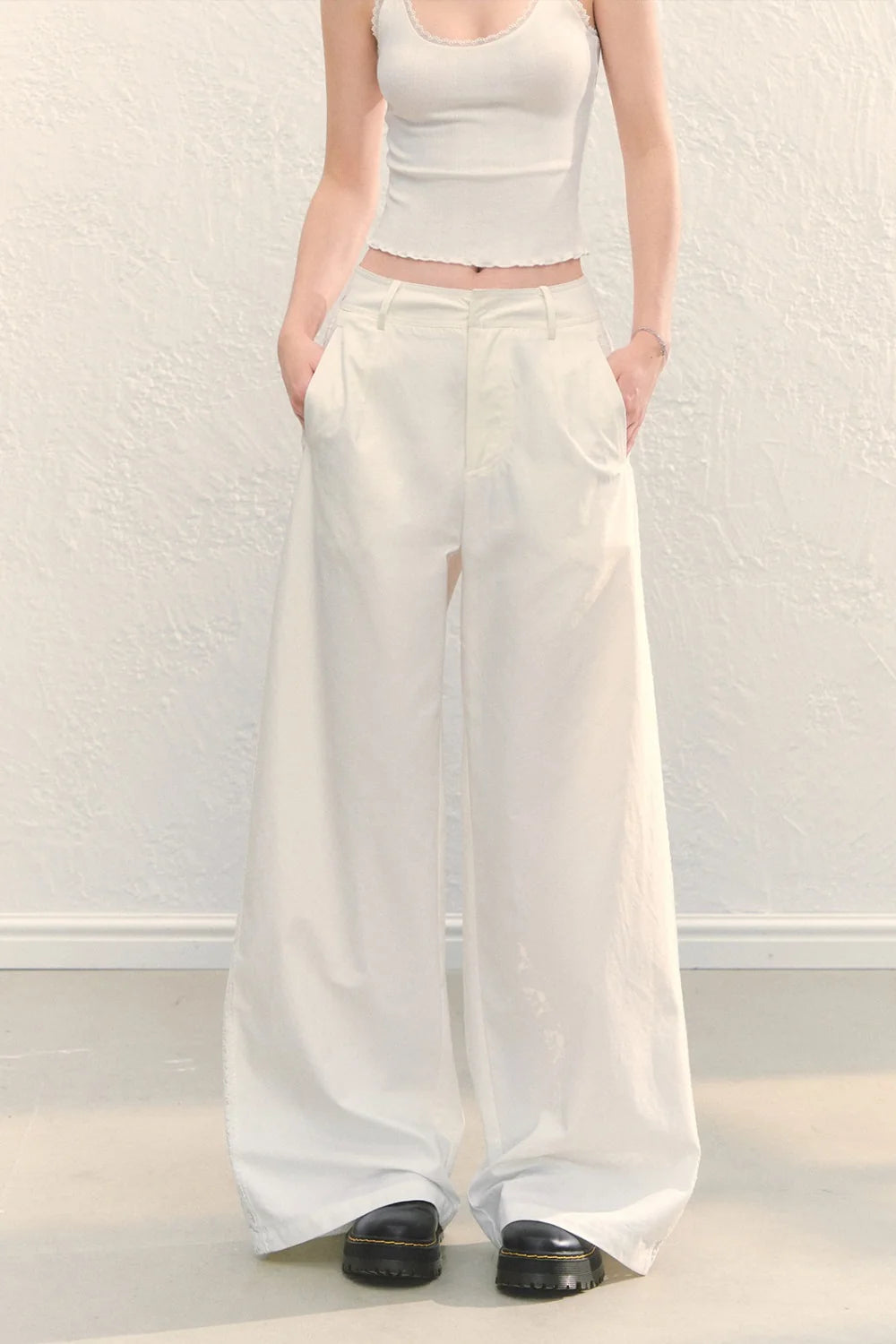 High Waist White Wide-Leg Pants