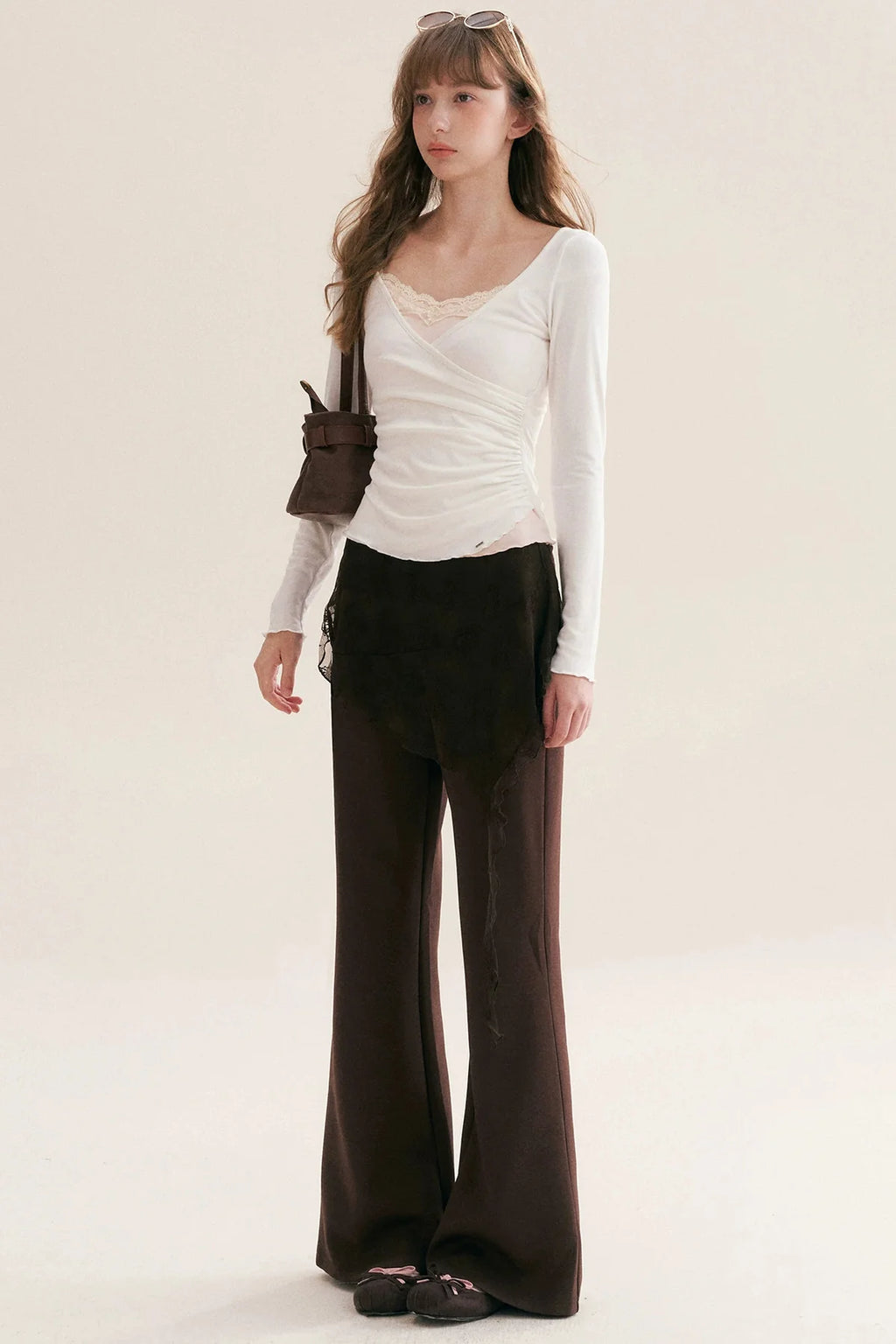 Custom-Dyed Irregular Lace Skirt Overlay Flared Pants