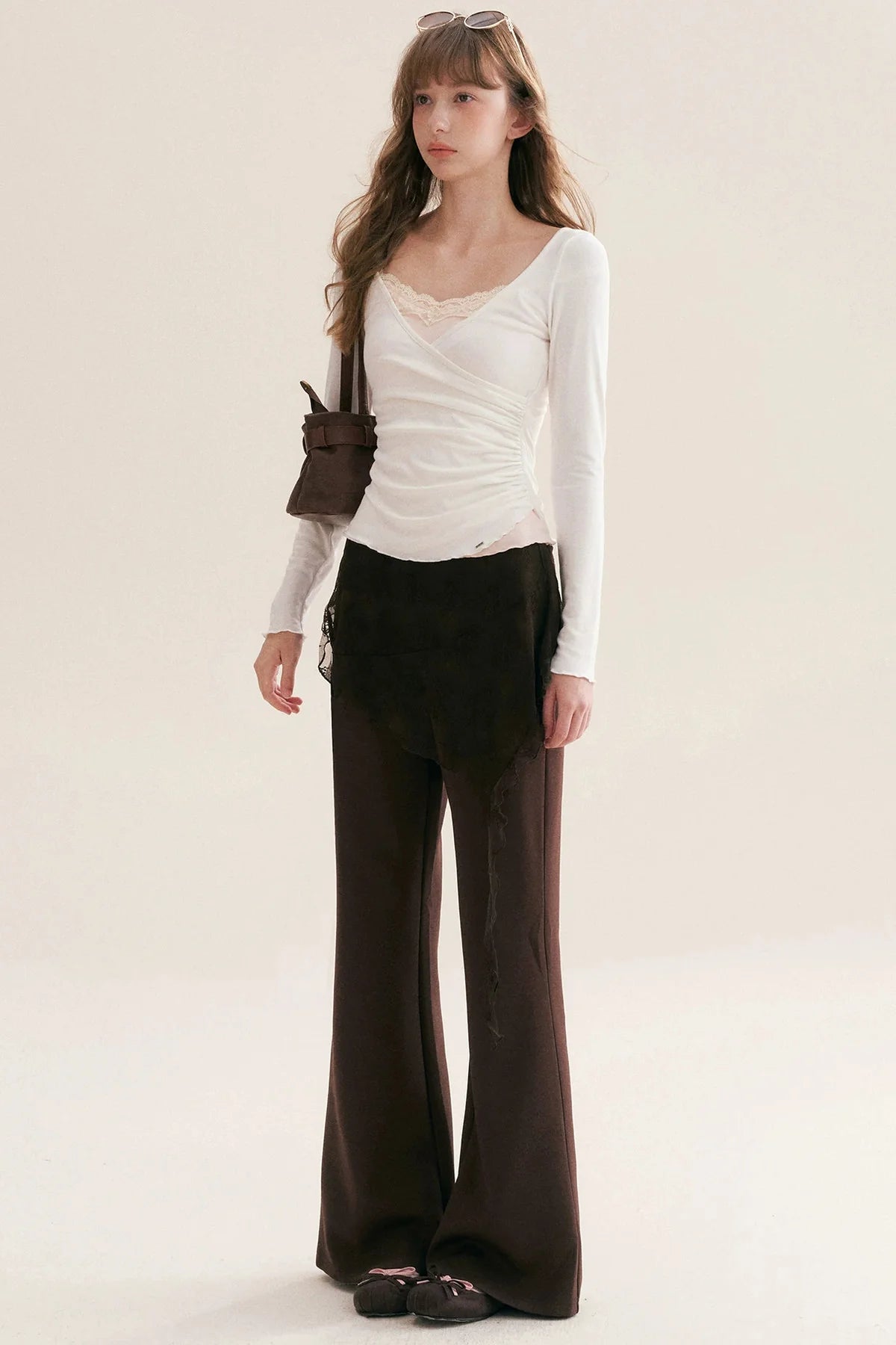Custom-Dyed Irregular Lace Skirt Overlay Flared Pants