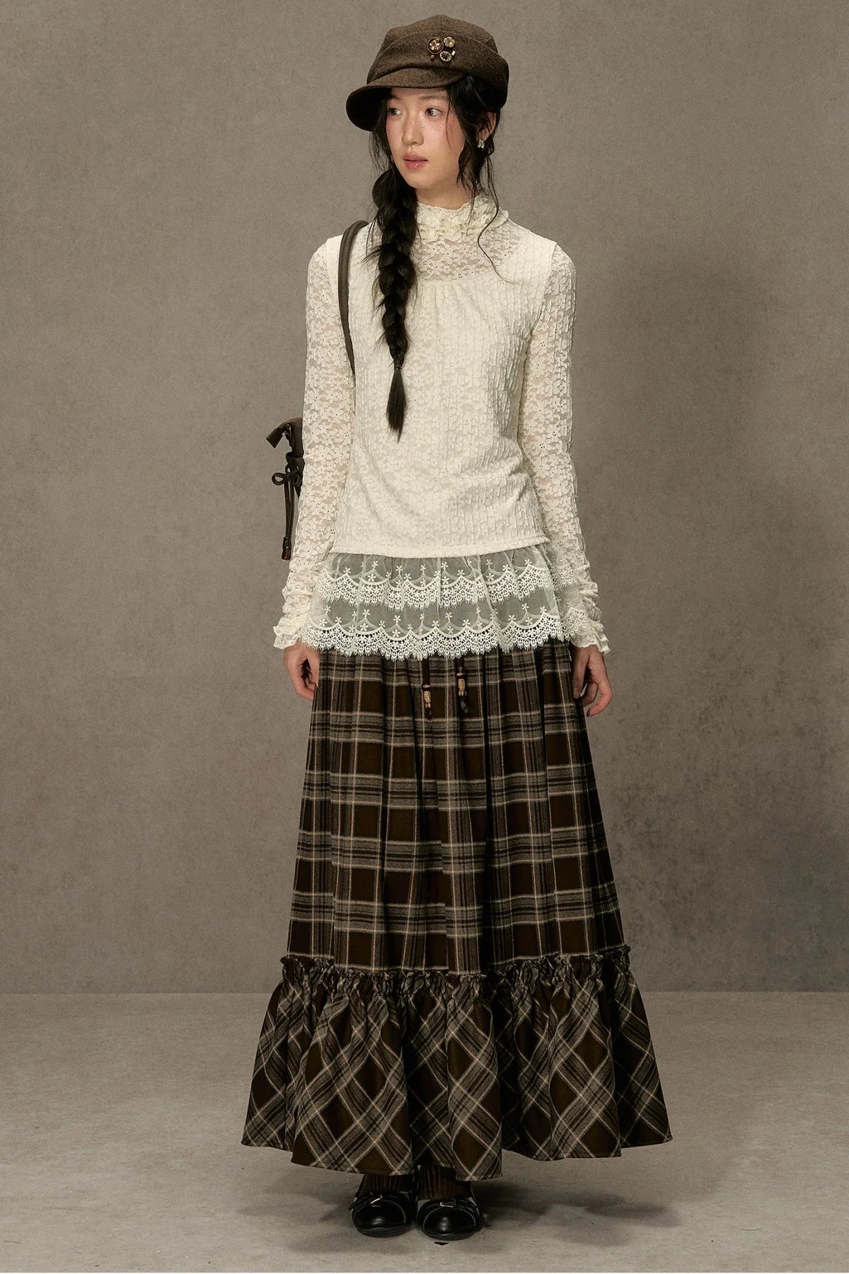 Elastic Waist Plaid Ruffle Skirt