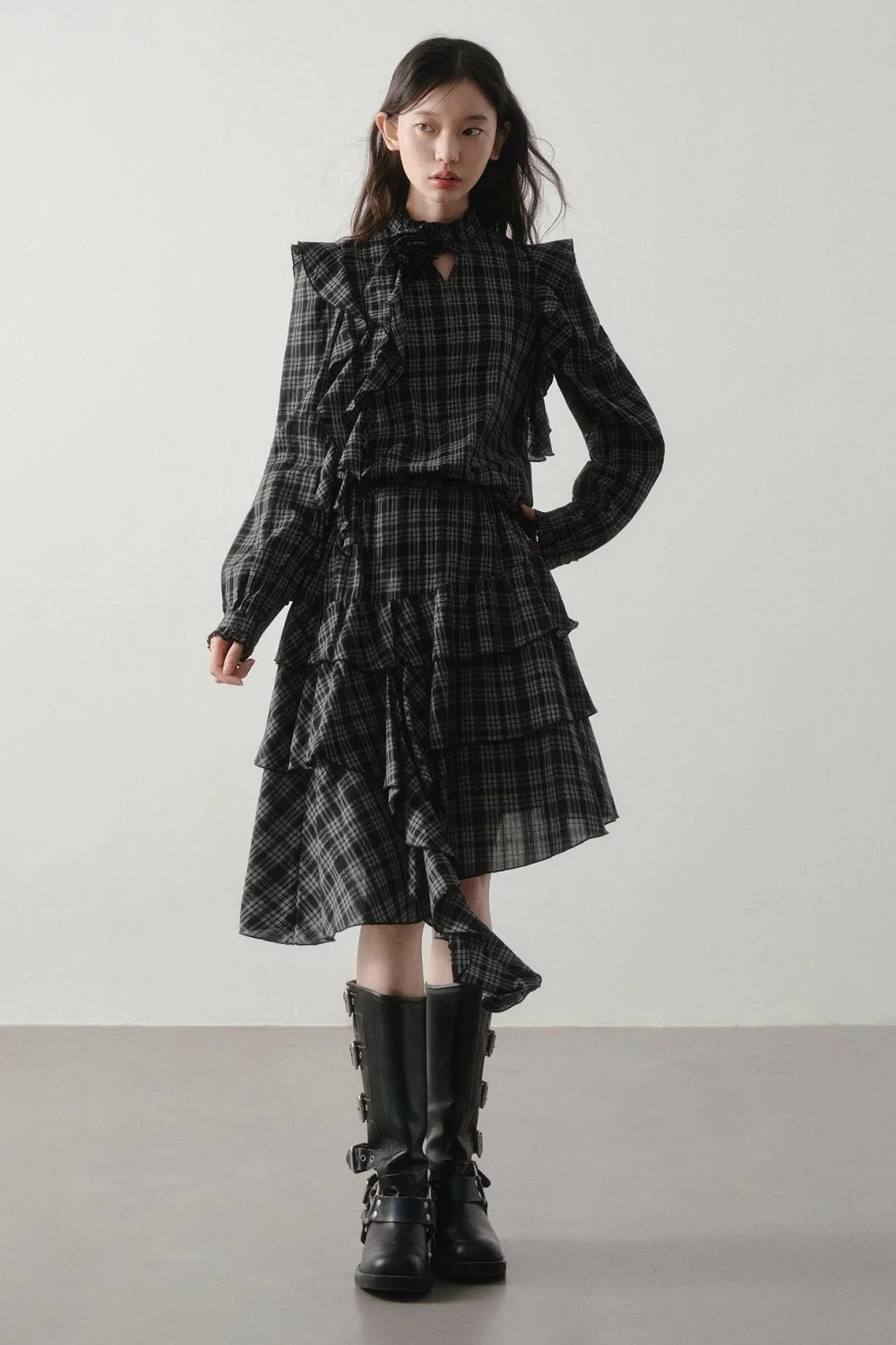 Retro Plaid Shirt and Half Skirt Set