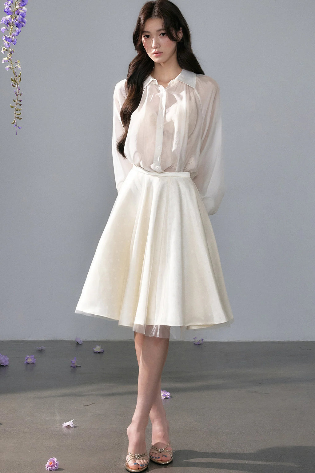 Polka Dot Satin Sun Swing Skirt