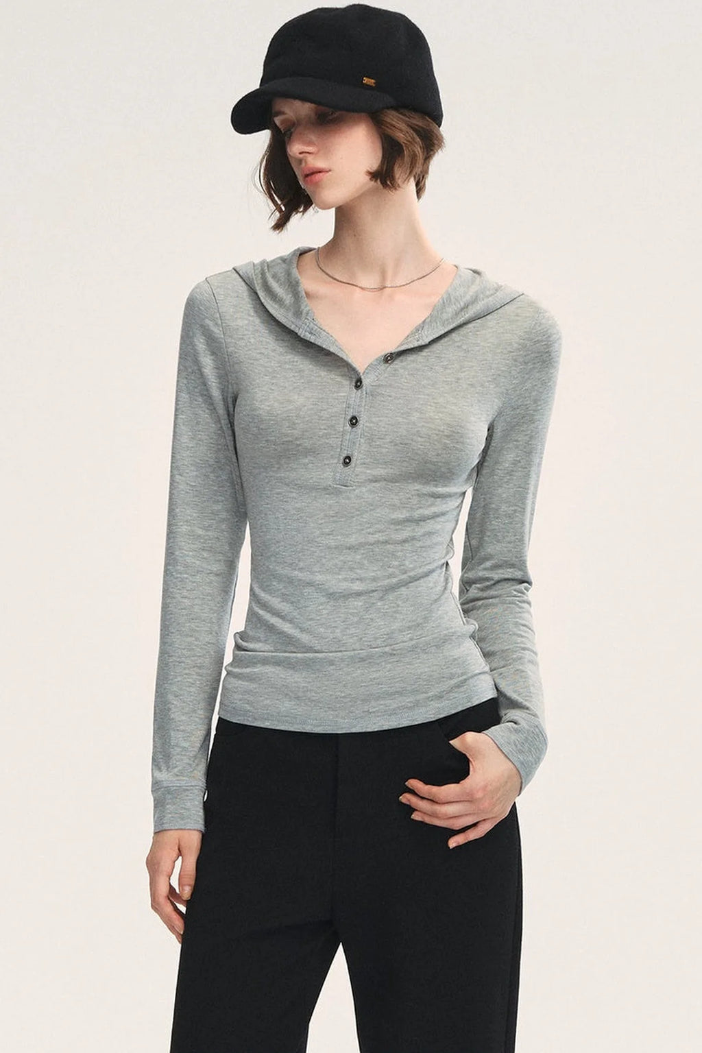 Stretchy Wool Blend Hooded T-Shirt