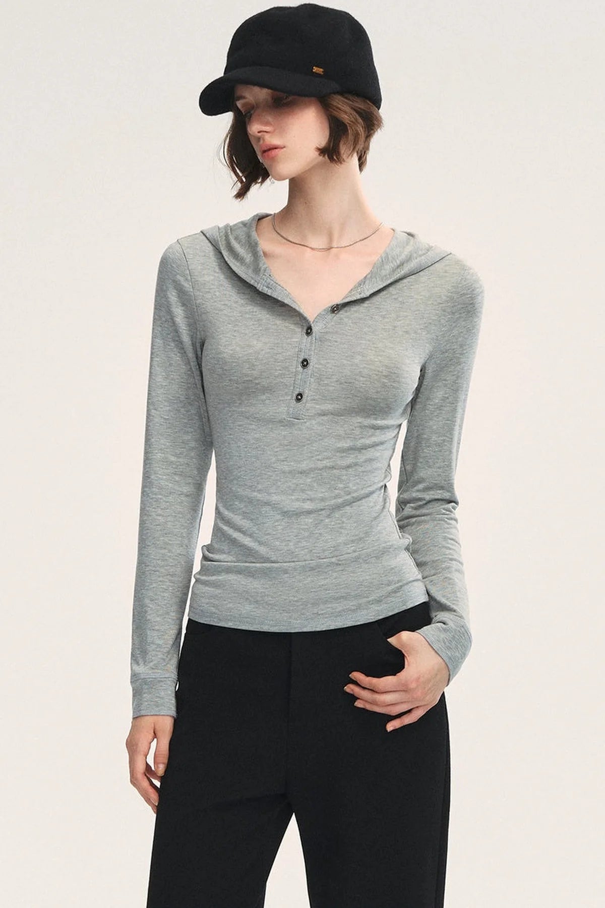 Stretchy Wool Blend Hooded T-Shirt