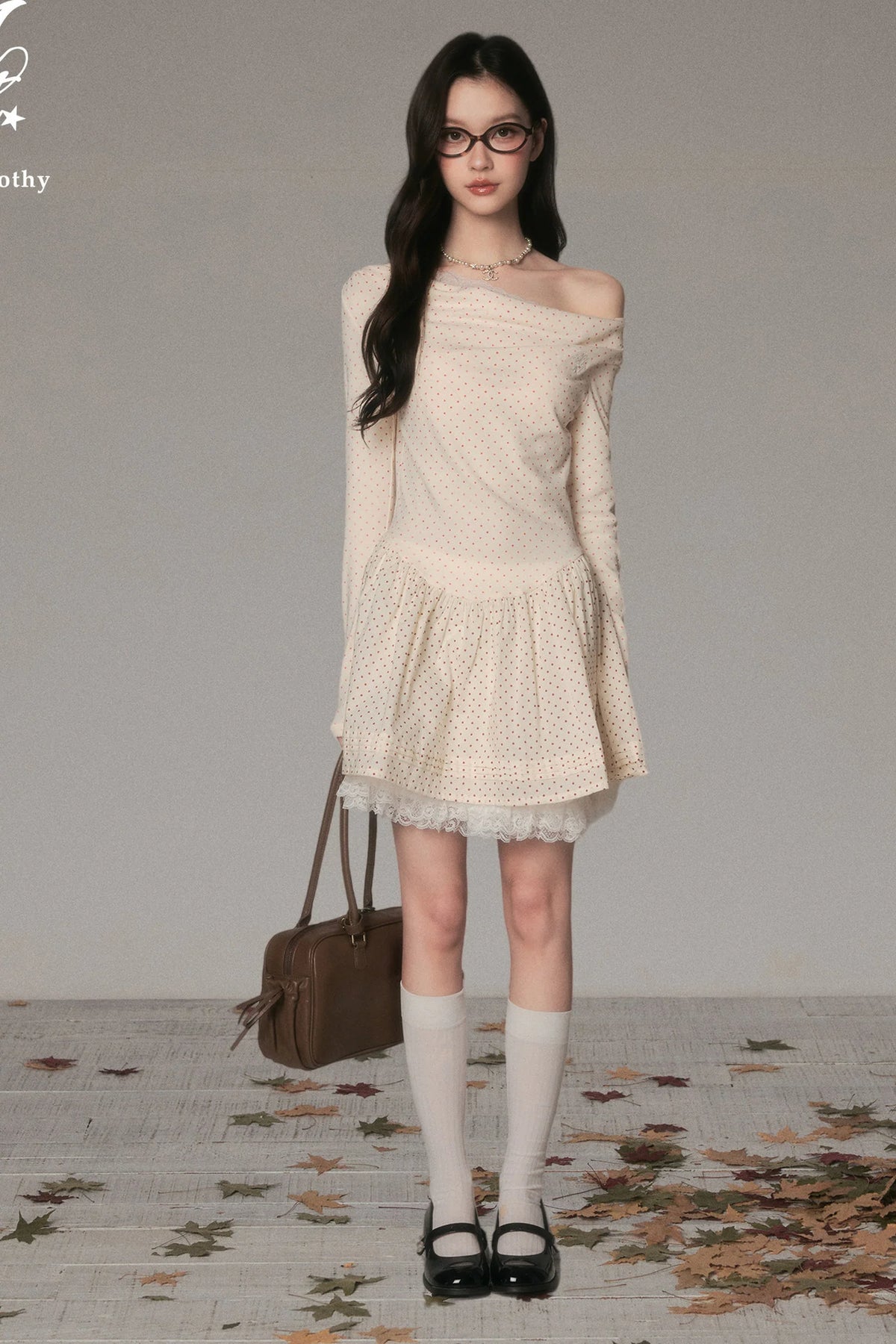 Off-Shoulder Polka Dot Lace Patchwork Dress