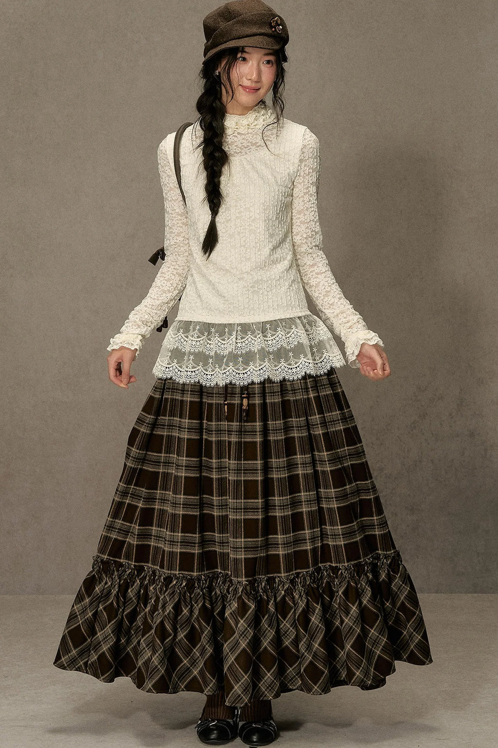 Elastic Waist Plaid Ruffle Skirt