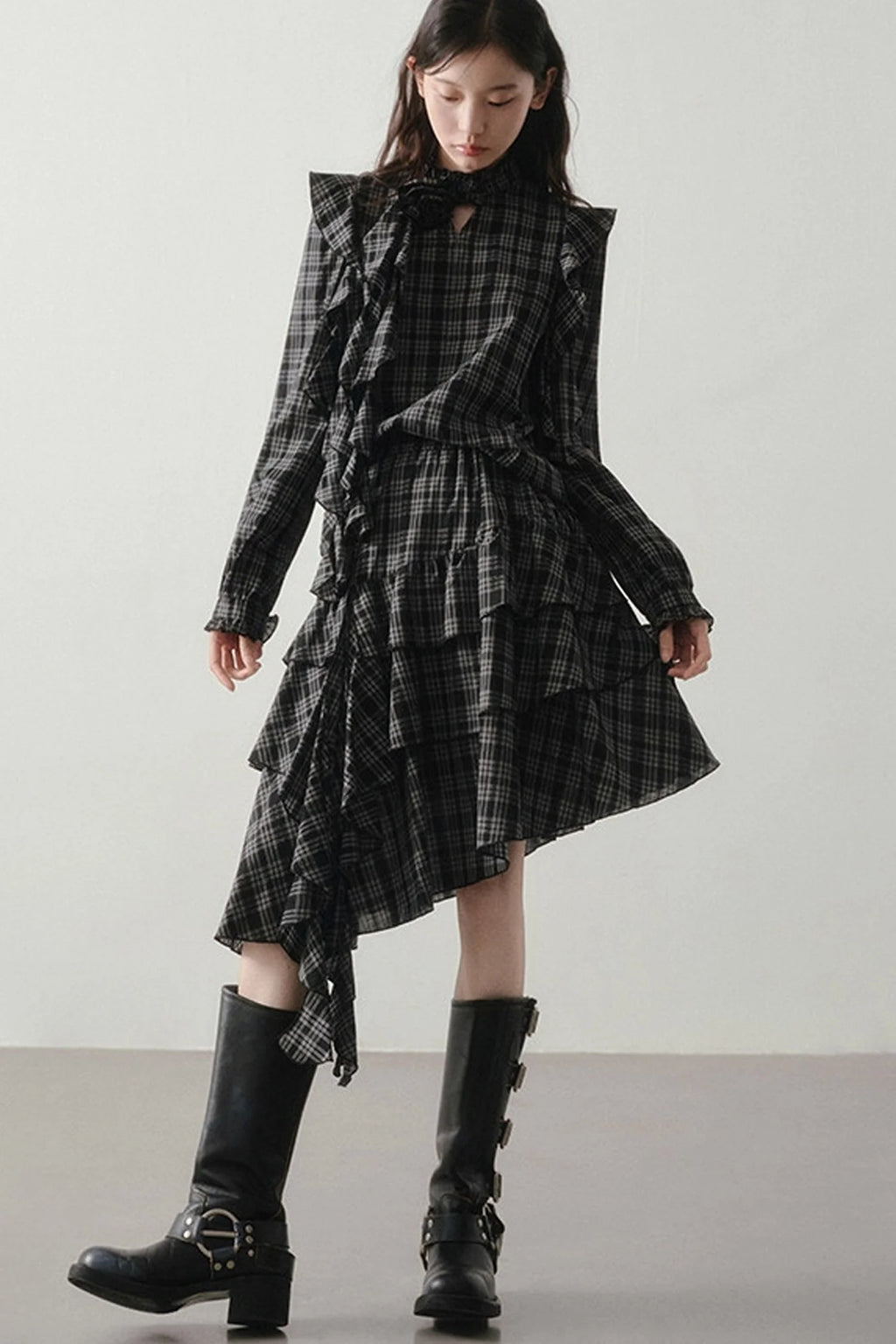 Retro Plaid Shirt and Half Skirt Set