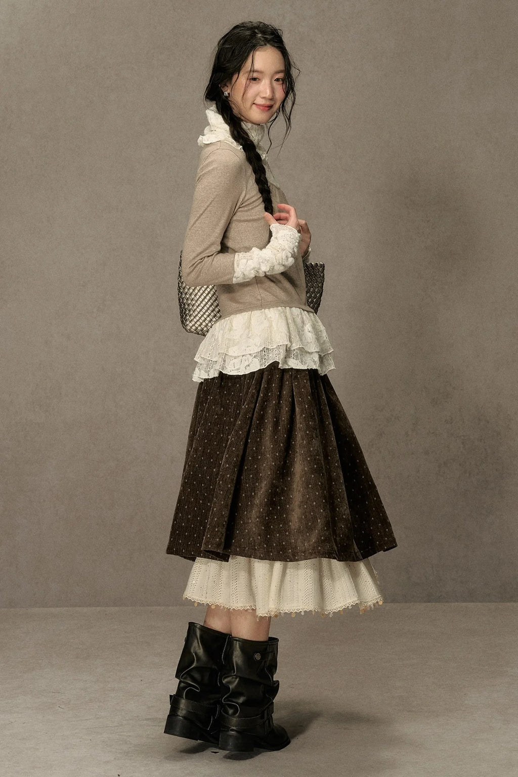 High-Neck Lace Edging Base Layer Top