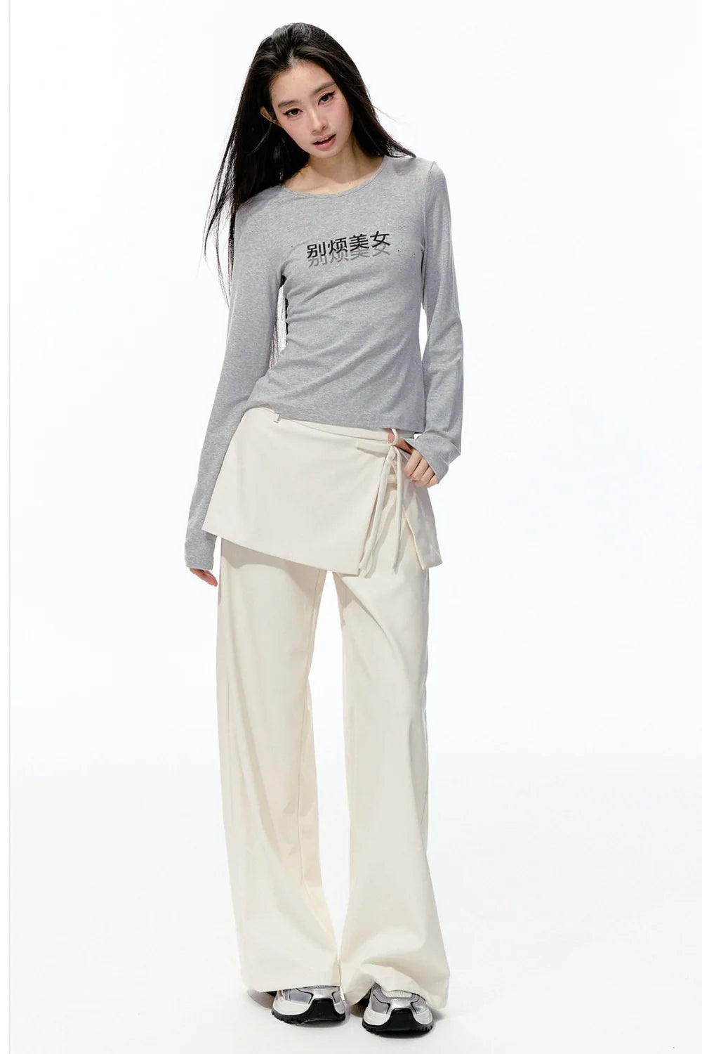 Rhinestone Print Knit Long-Sleeve T-Shirt