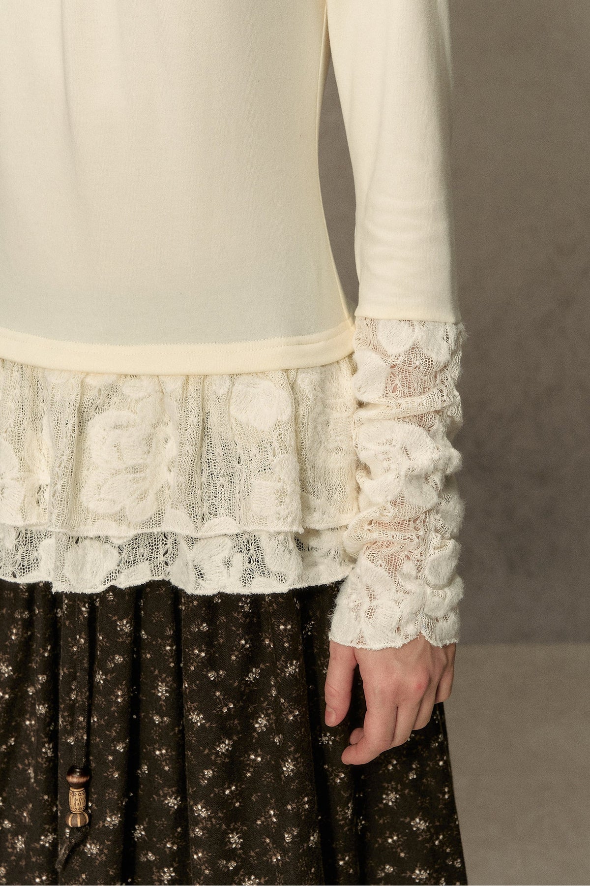 High-Neck Lace Edging Base Layer Top