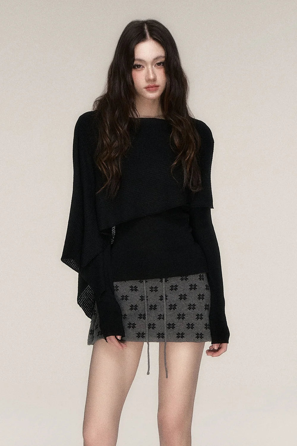 Grey Knit Cardigan and Skirt Set-Up