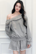 Plaid Patchwork Off-Shoulder Sweatshirt and Skirt Set-Up