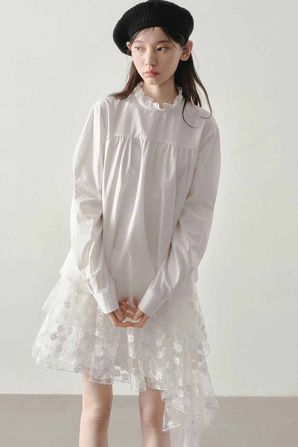 Ruffle Collar Puff Sleeve Blouse