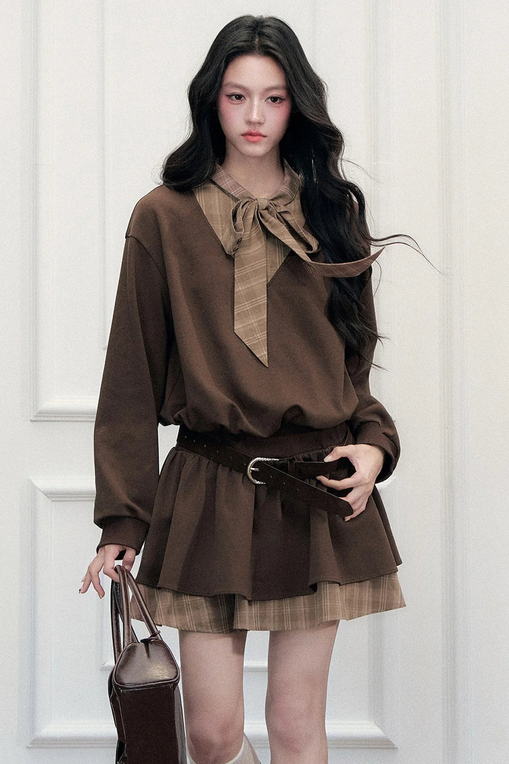 Plaid Tie Layered-Look Dress