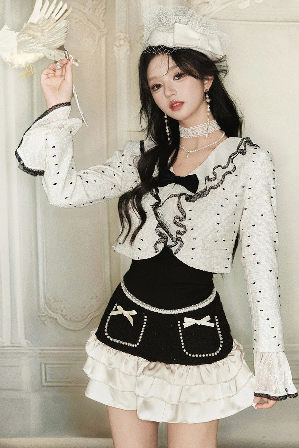Polka Dot Ruffle Jacket and Skirt Set-Up