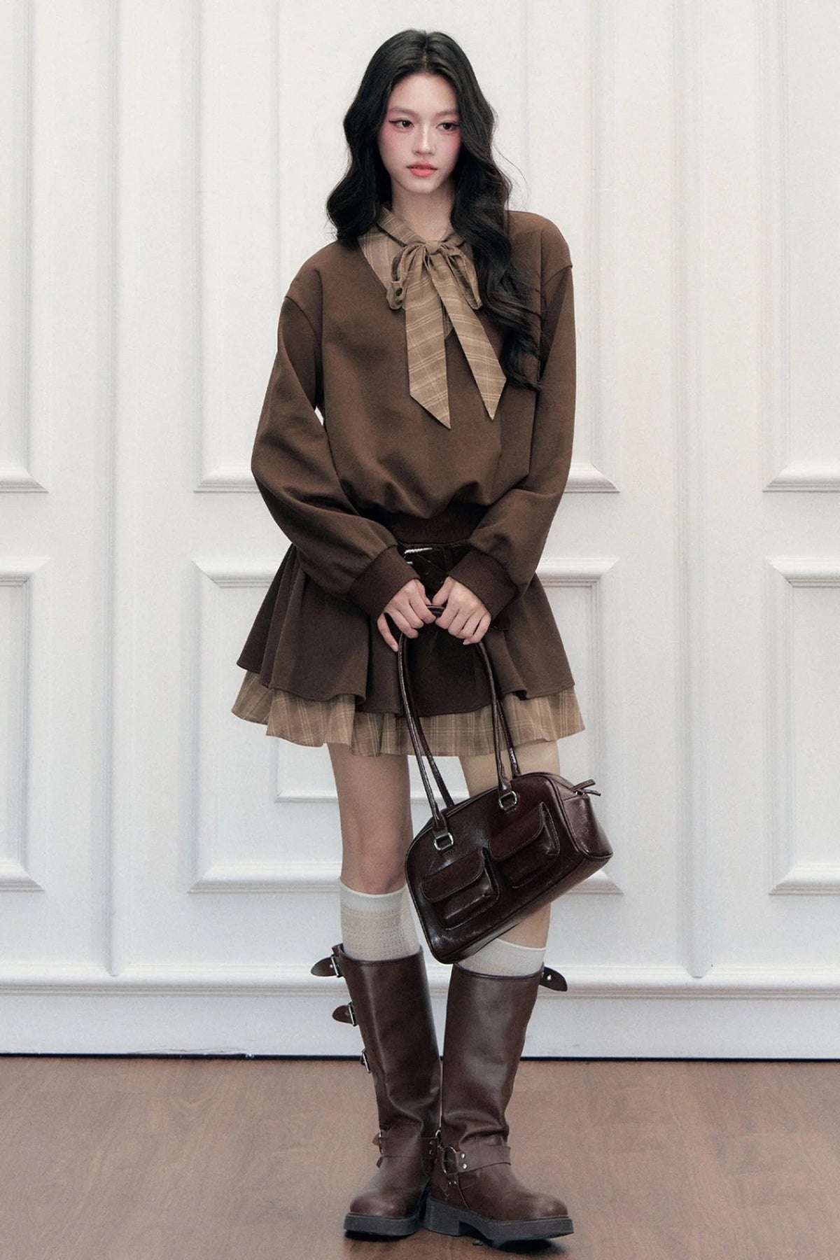 Plaid Tie Layered-Look Dress