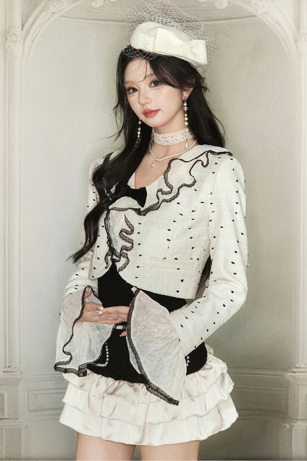 Polka Dot Ruffle Jacket and Skirt Set-Up