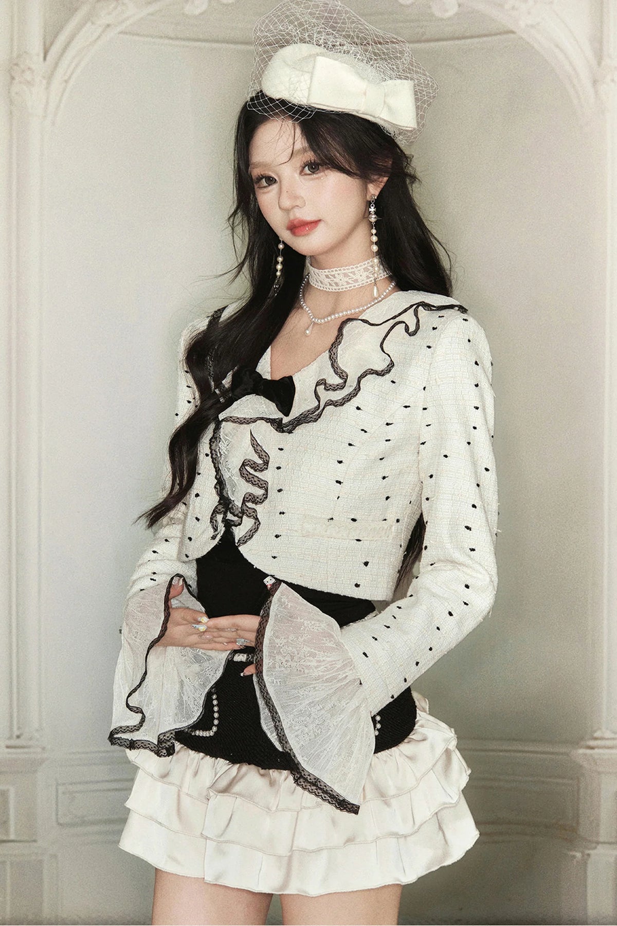 Polka Dot Ruffle Jacket and Skirt Set-Up