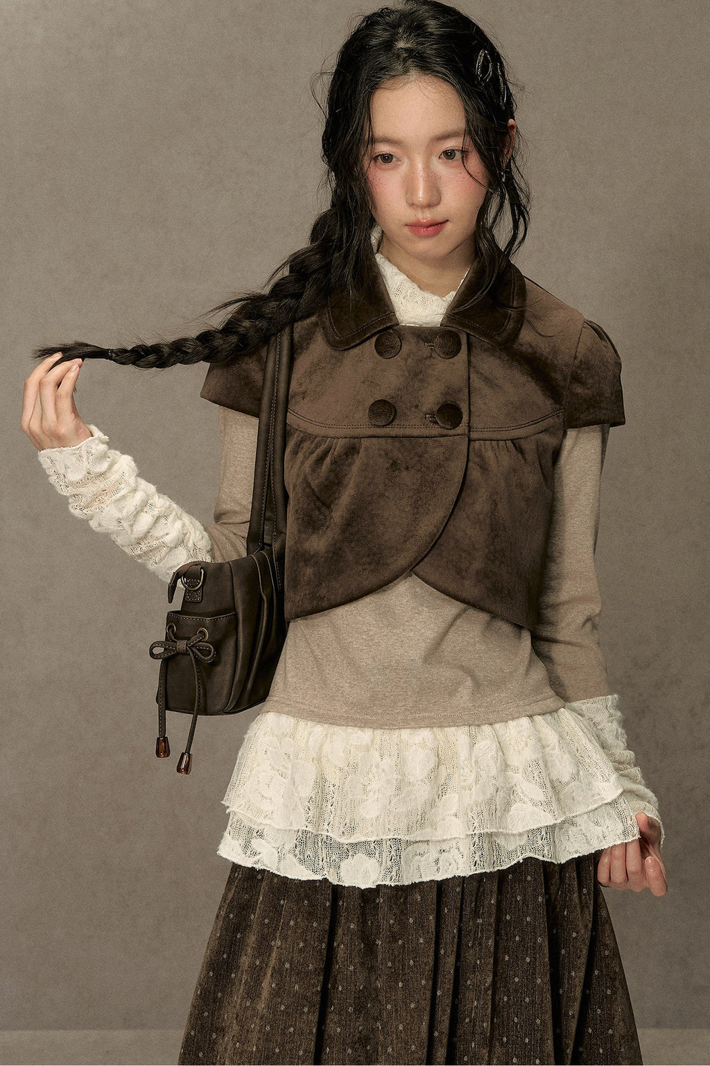 High-Neck Lace Edging Base Layer Top