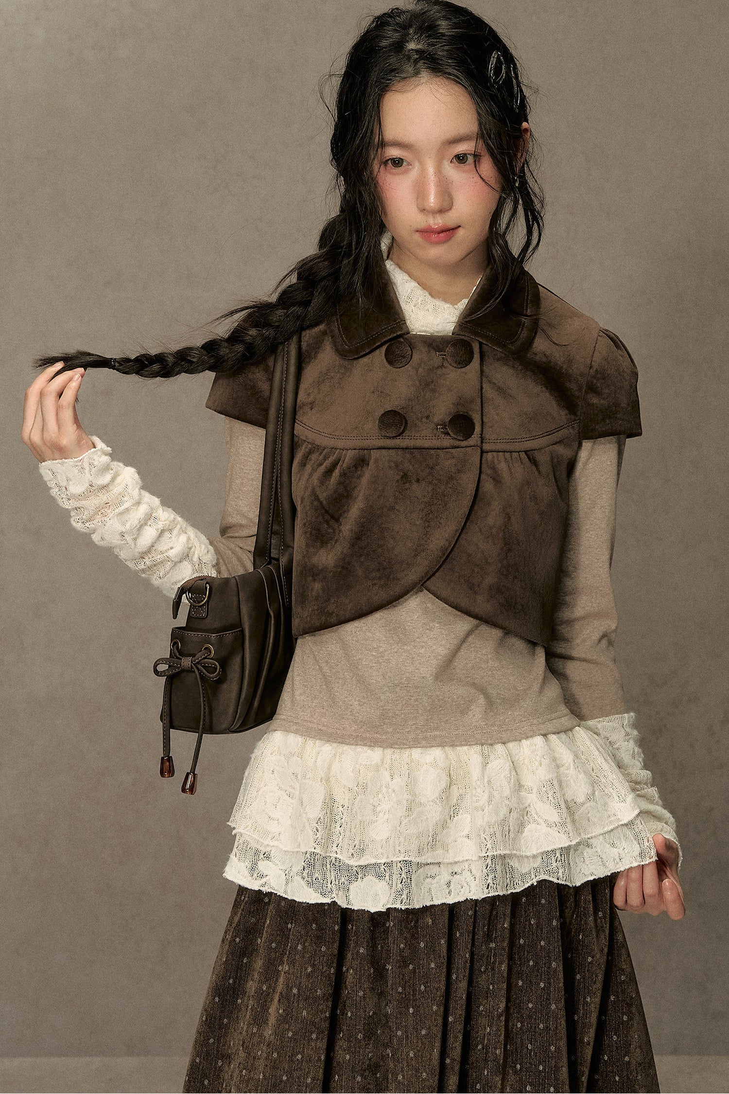 High-Neck Lace Edging Base Layer Top