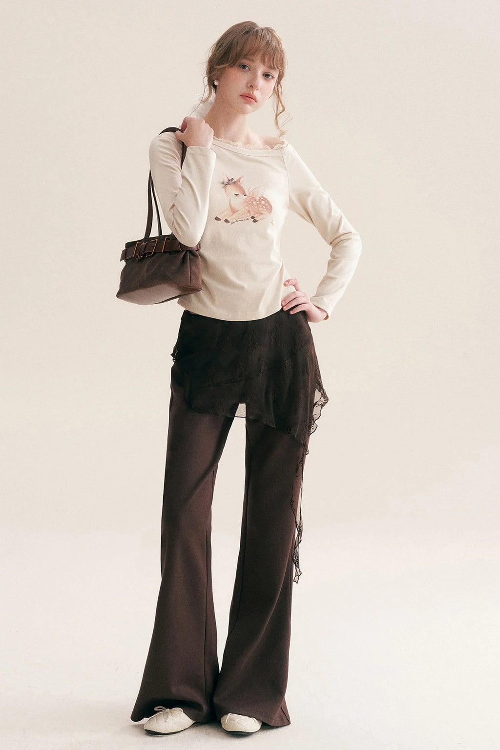 Custom-Dyed Irregular Lace Skirt Overlay Flared Pants