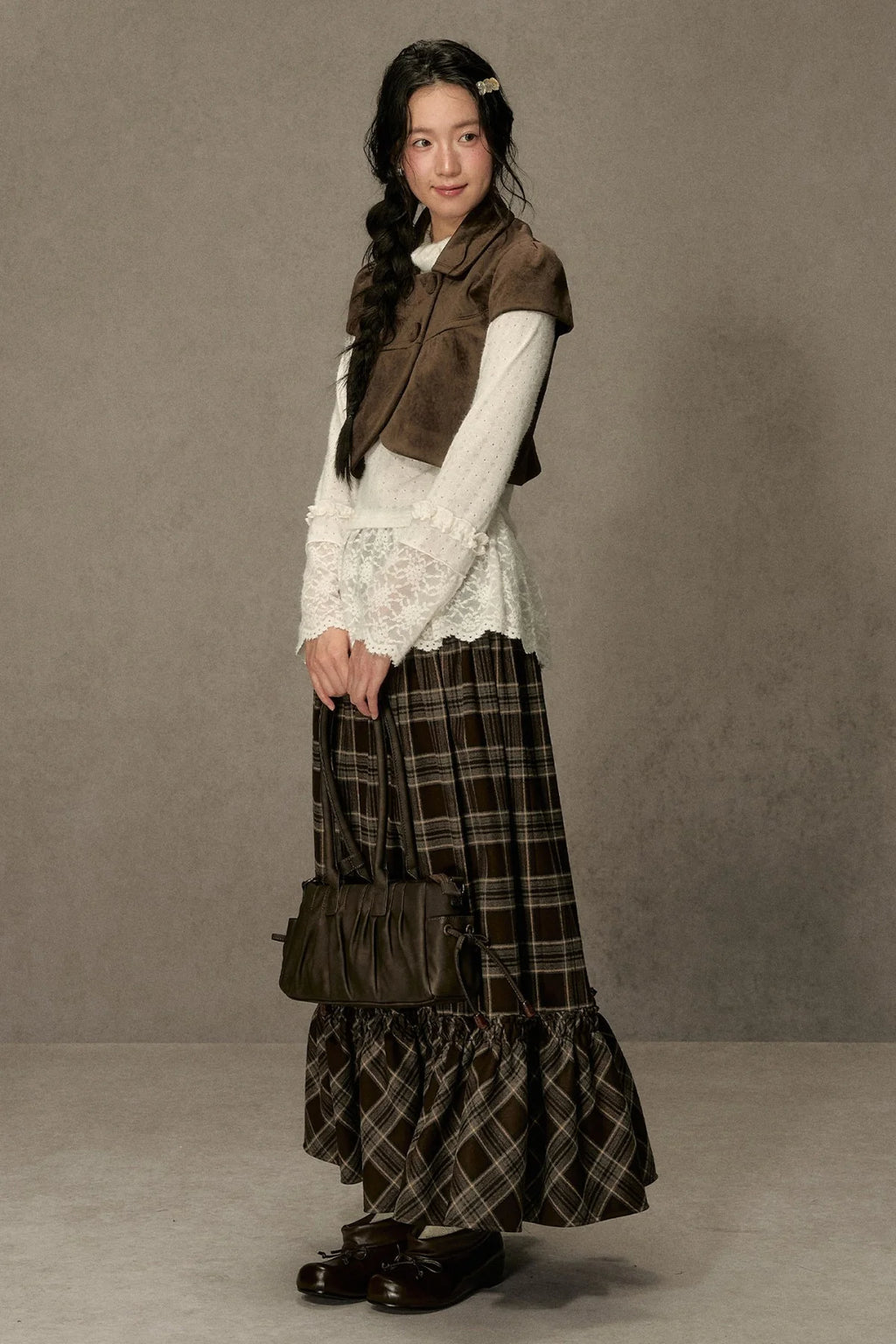 Elastic Waist Plaid Ruffle Skirt