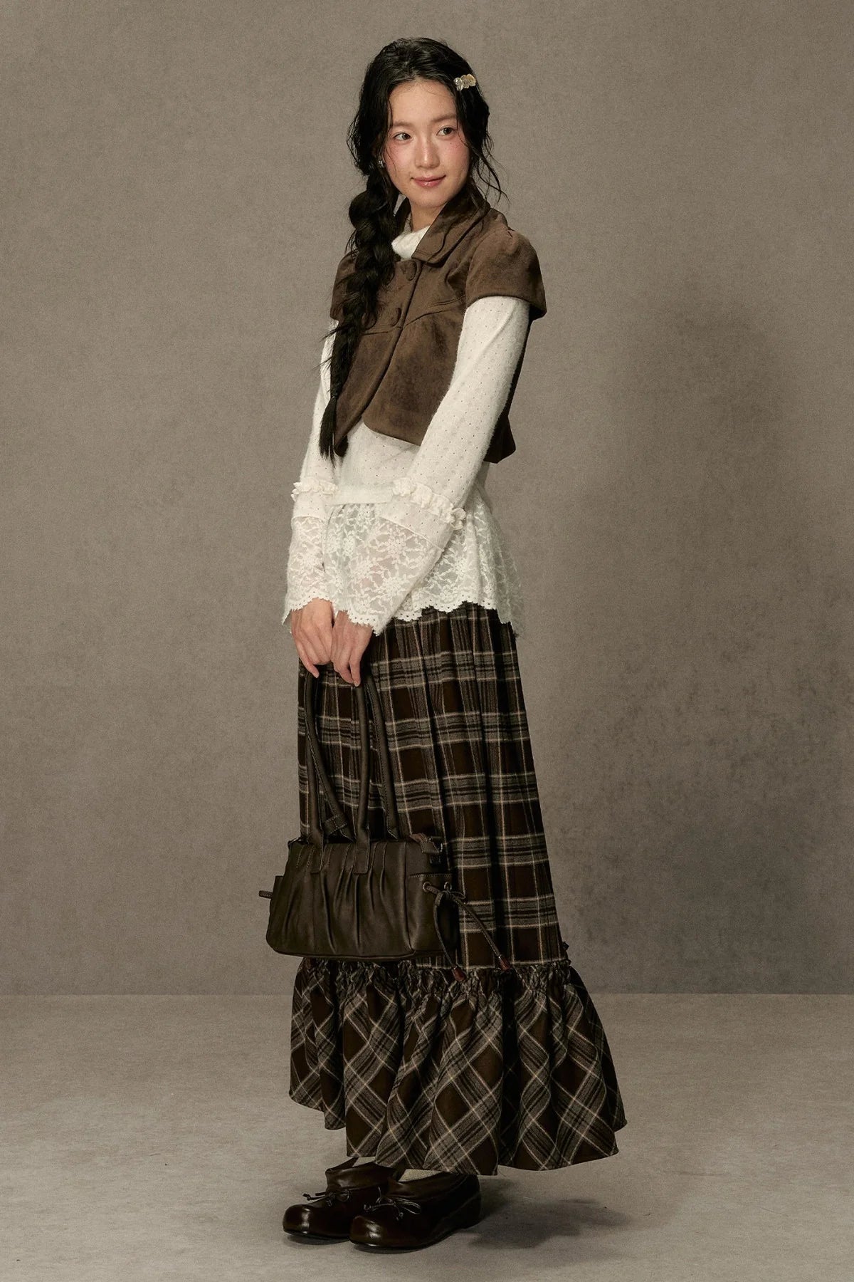 Elastic Waist Plaid Ruffle Skirt