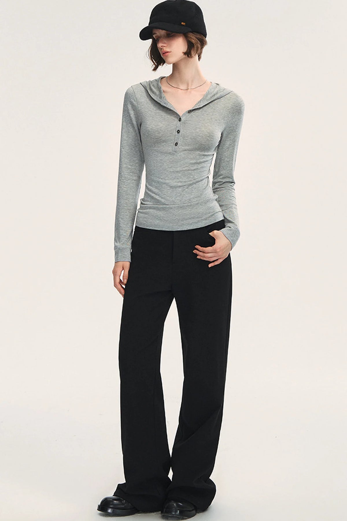 Stretchy Wool Blend Hooded T-Shirt