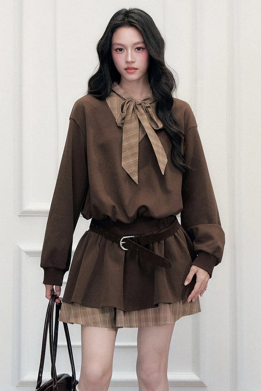 Plaid Tie Layered-Look Dress