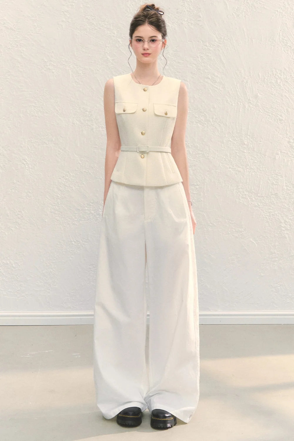 High Waist White Wide-Leg Pants
