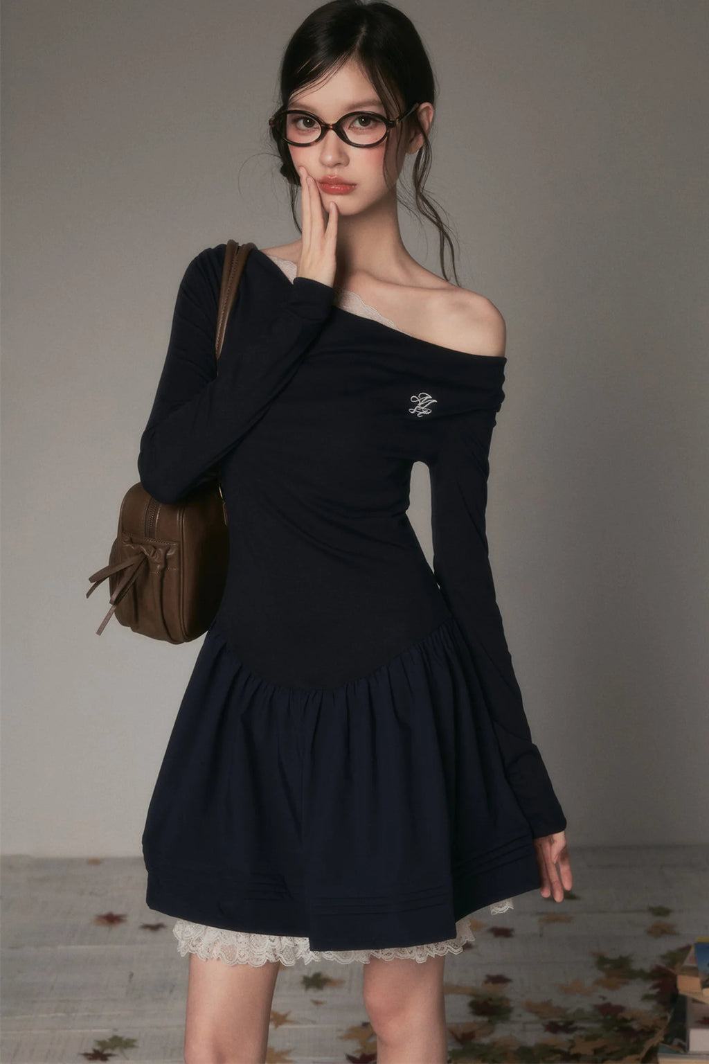 Off-Shoulder Polka Dot Lace Patchwork Dress
