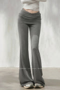 Lace Trim Folded Waistband Flared Pants