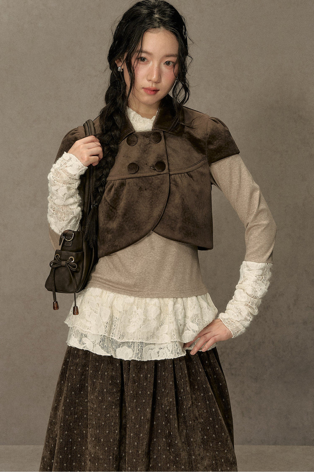 High-Neck Lace Edging Base Layer Top