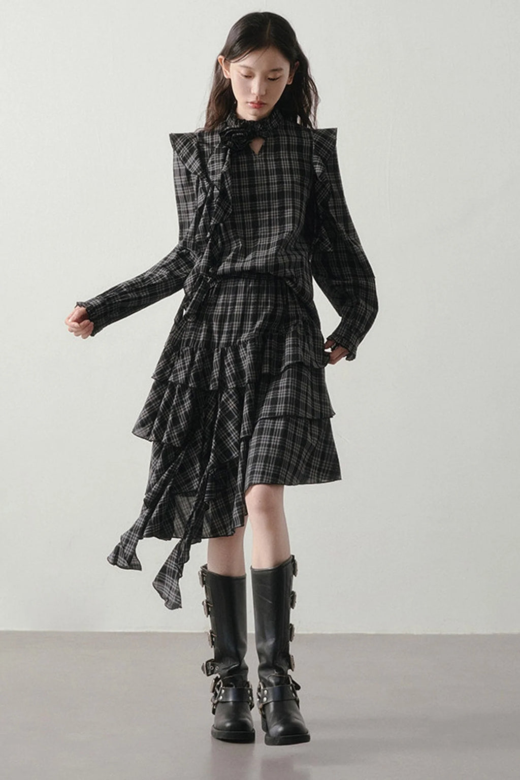 Retro Plaid Shirt and Half Skirt Set