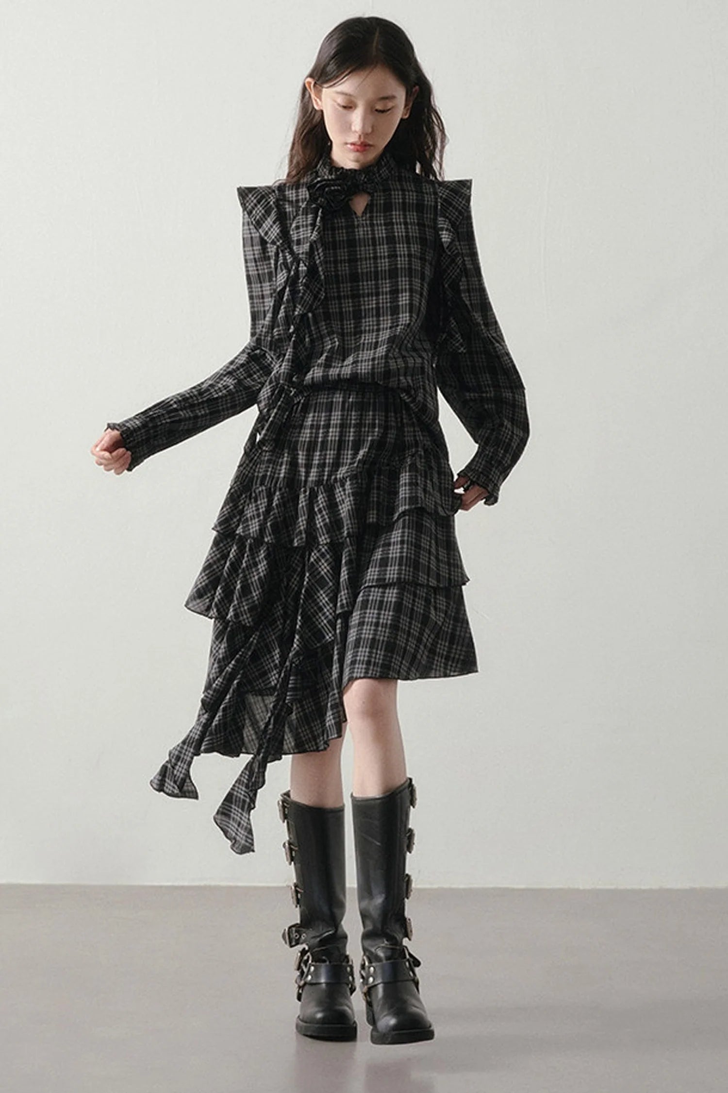 Retro Plaid Shirt and Half Skirt Set