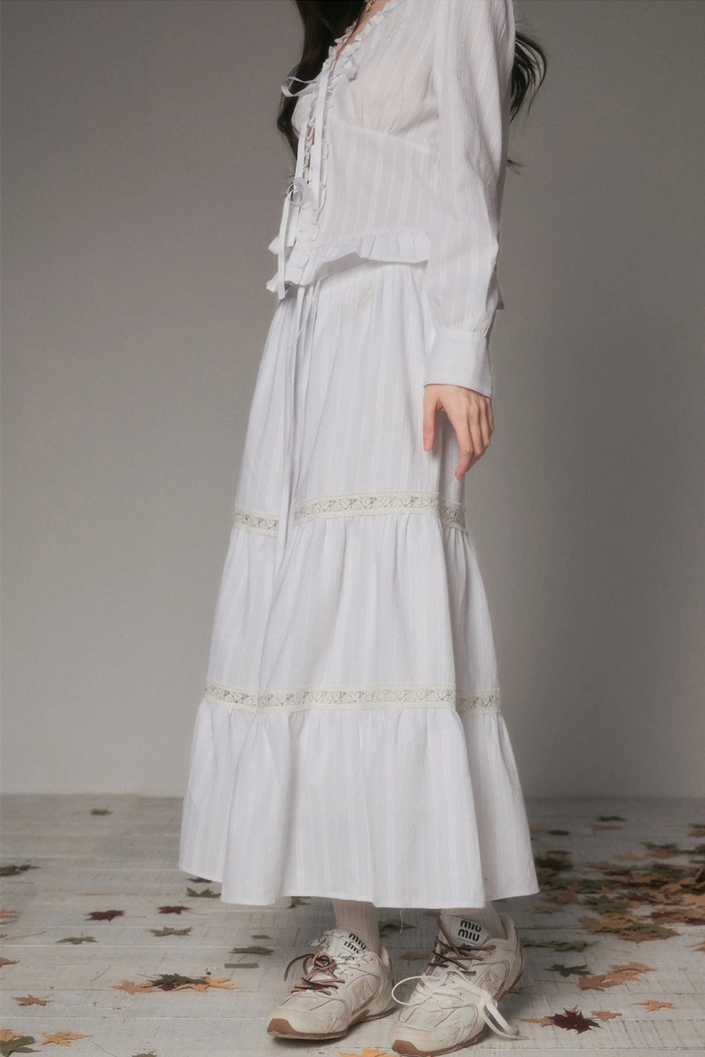White Hollow Tiered Skirt