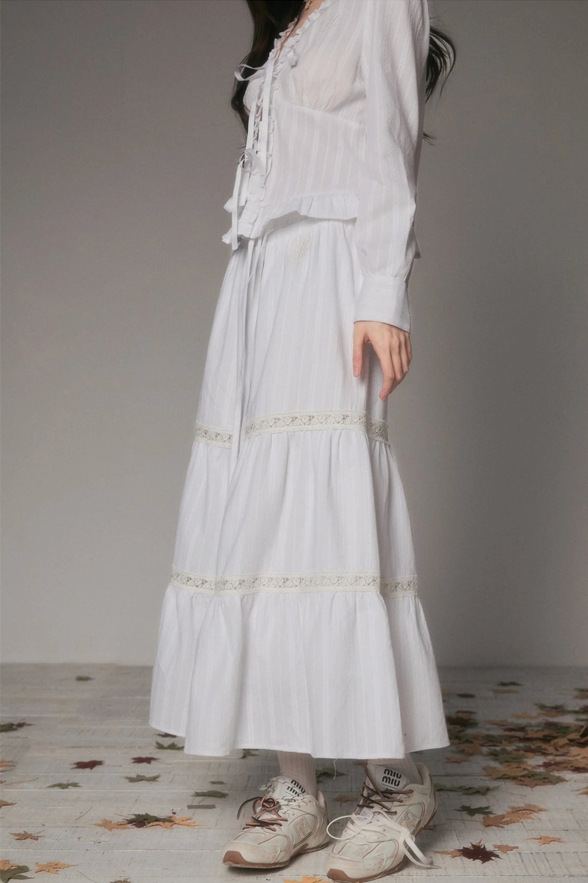 White Hollow Tiered Skirt
