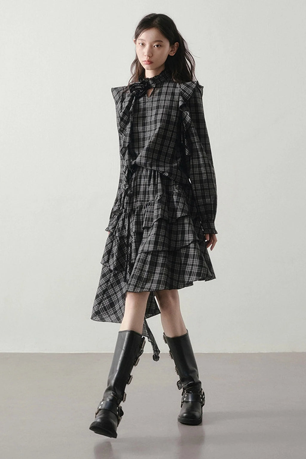 Retro Plaid Shirt and Half Skirt Set