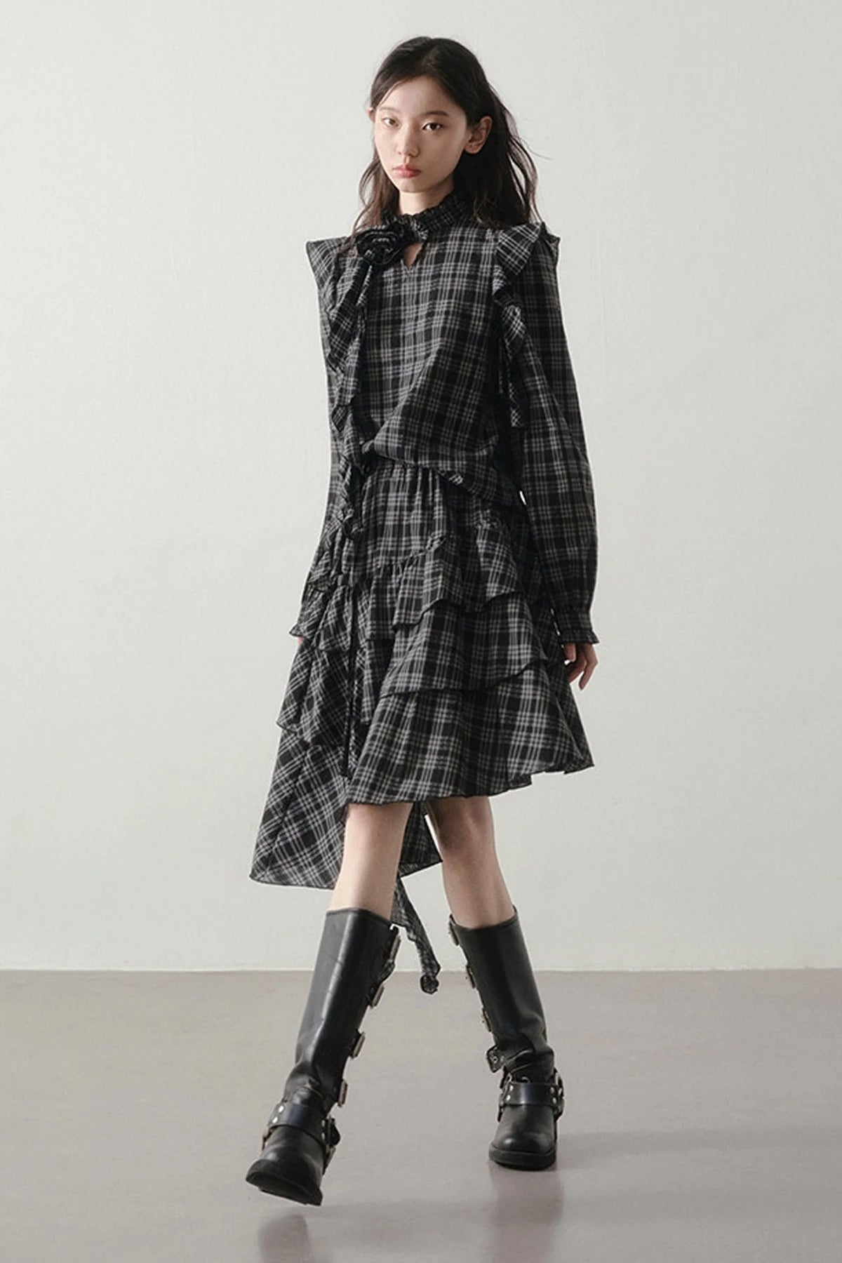Retro Plaid Shirt and Half Skirt Set
