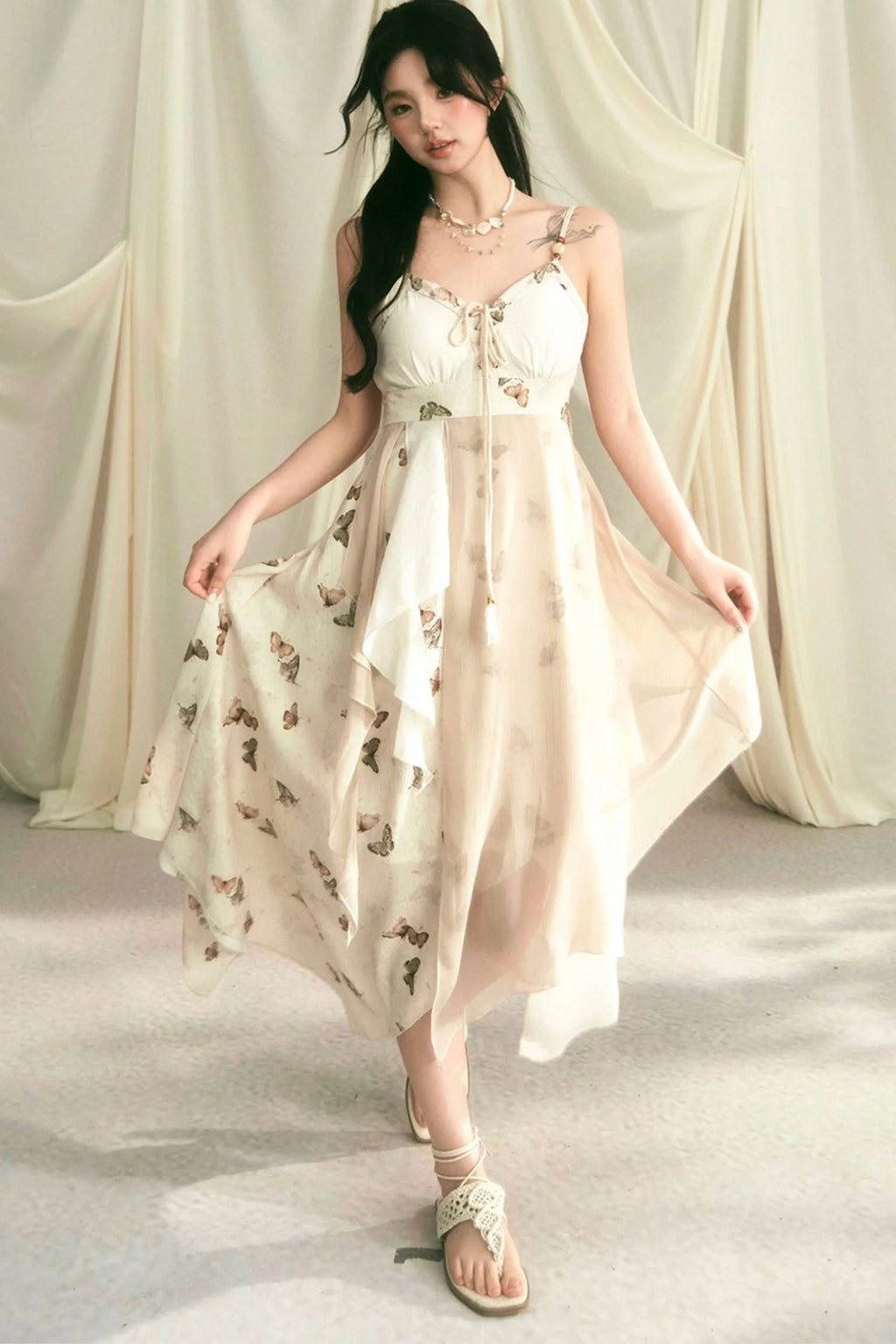 Beaded Butterfly Spaghetti Strap Dress