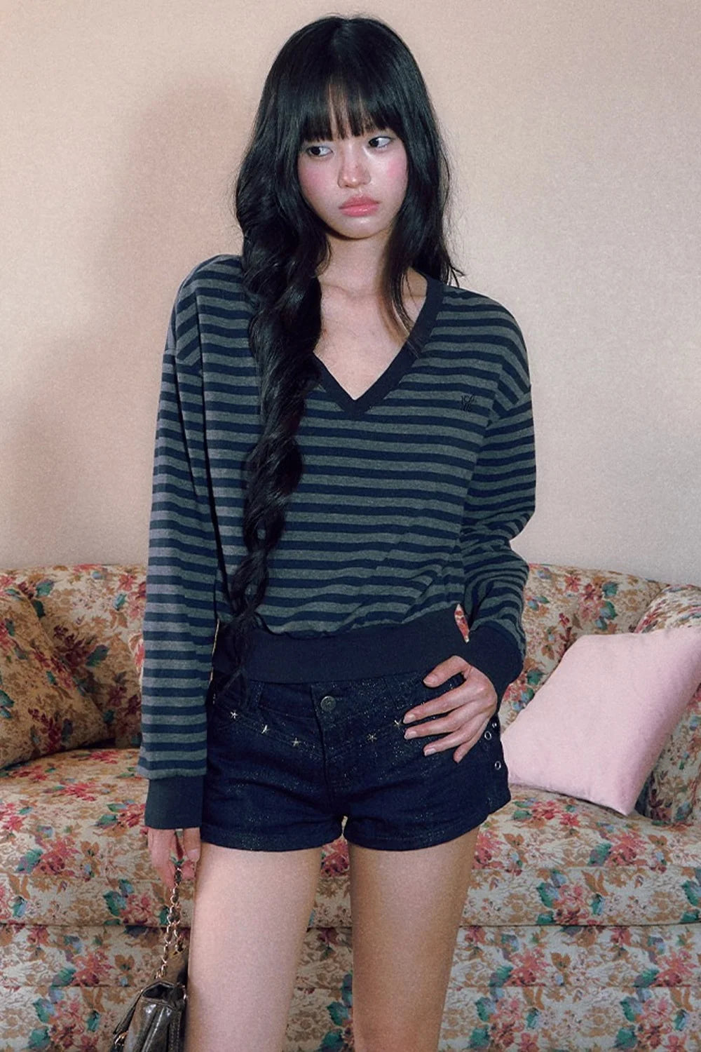 Studded Low-Waist Denim Shorts