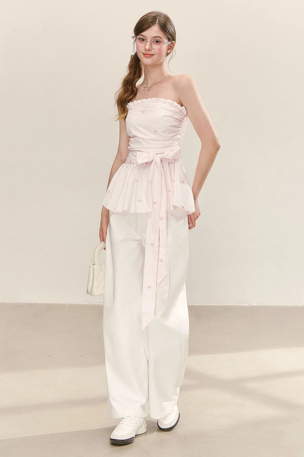 Sweet and Cute Striped Off-Shoulder Tube Top and Pants Set-Up